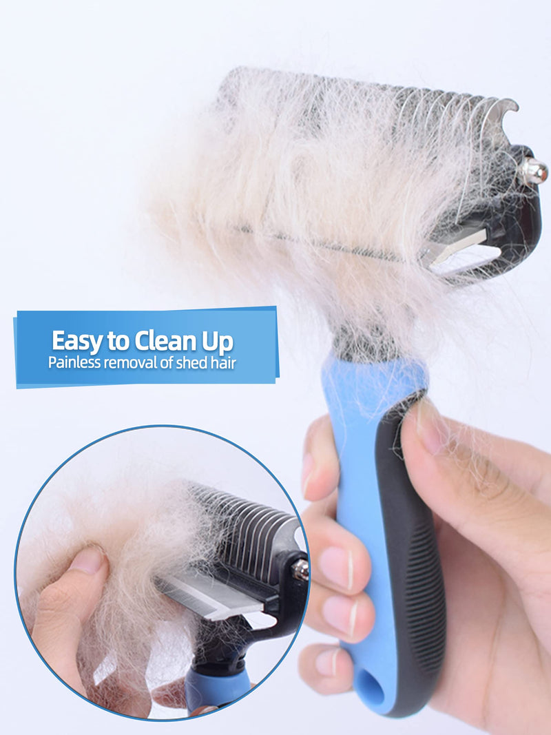 SUNNEKO Dog Cat Grooming Hair Brush, 2 In 1 Double Sided Dog Cat Shedding Brush for Short & Long Hair, Pet Safe Remover Dematting Comb with Rubber Handle for Cockapoo Labrador other dogs & cats, Blue L [Upgraded]-Blue-2in1 - PawsPlanet Australia