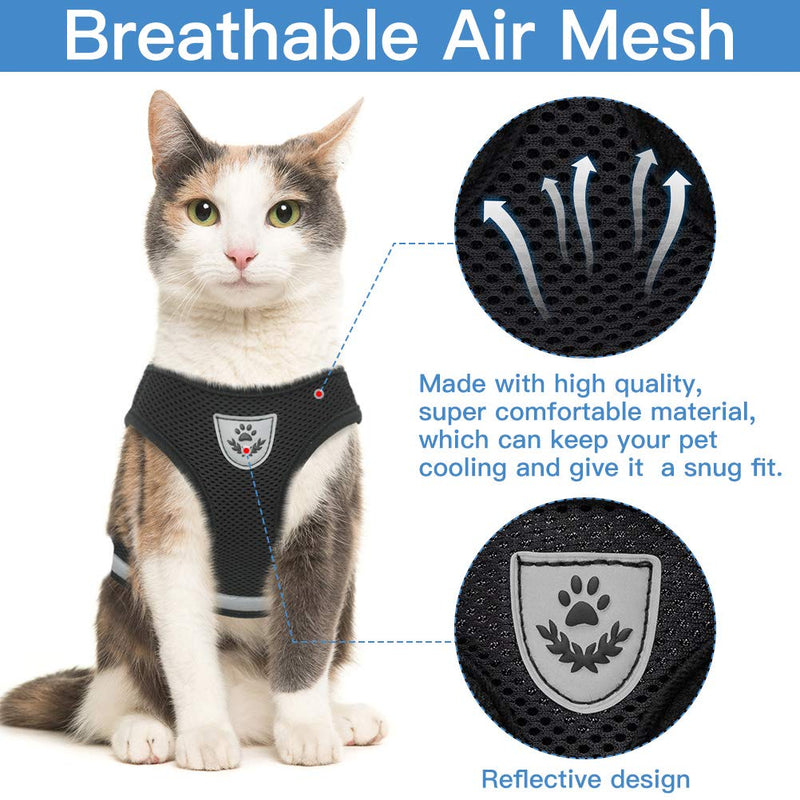 Escape Proof Cat Harness and Leash - Adjustable Reflective Vest Harness and Leash for Walking - Breathable Mesh and Reflection Strap - for Cats and Puppy Small Black - PawsPlanet Australia