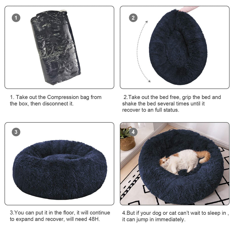 BEDELITE Cat Bed & Dog Bed 20X20 inch for Small Cat & Dog, Calming The Anxiety Cat & Dog, Fluffy Cute Donut Pet Bed in Shag Fur for Indoor Use (Blue) - Fit up to 15 LBs, Machine Washable 20x20 inches Blue - PawsPlanet Australia