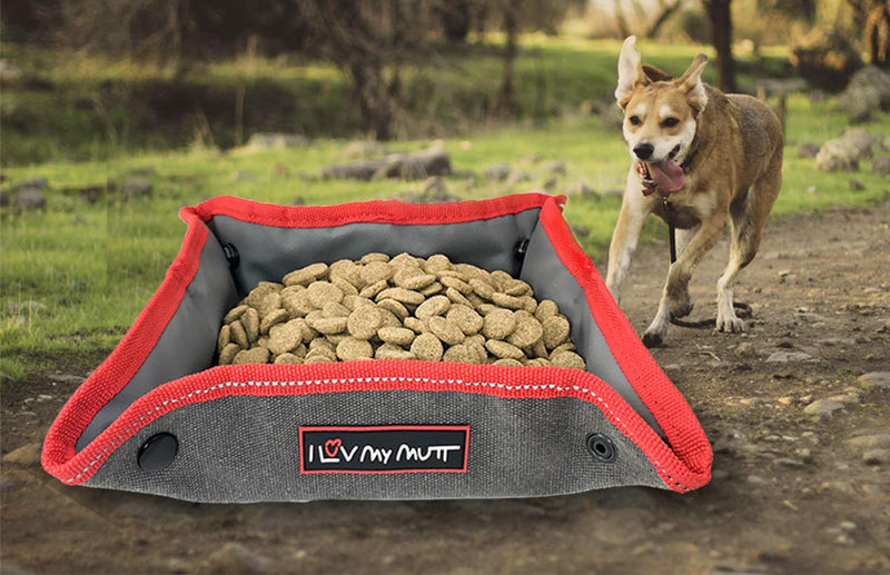 [Australia] - I Luv My Mutt - Snap-&-Pack Portable Travel Canvas Bowl for Pet Food and Water 