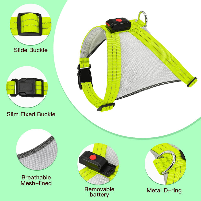 ChalkLit LED Dog Harness, Luminous Rechargeable Illuminated Reflective Dog Harness Glows in the Dark, LED Dog Safety Vest Lights for Night Walks (Green, L) Green - PawsPlanet Australia