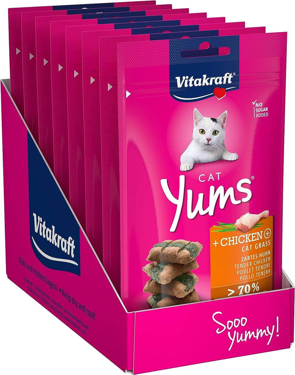 Vitakraft Cat Yums, cat snack, with tender chicken, with cat grass, extra meaty, with visible filling, in a resealable bag, in storage size (9x 40g) - PawsPlanet Australia