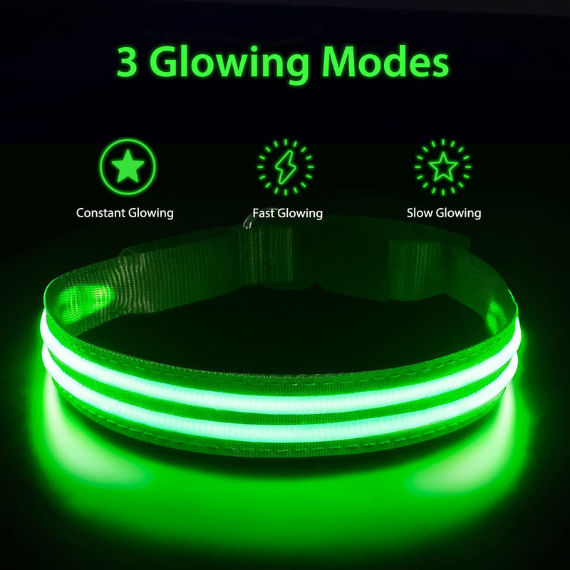 PcEoTllar Luminous Rechargeable Dog Collar, Luminous Dog Collar, Waterproof Adjustable Flashing Light LED Collar Dog for Small Medium Large Dogs, Visibility in the Dark, Green - LL(48-60cm/19-23.6inch) - PawsPlanet Australia