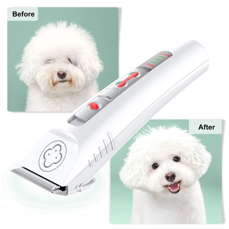 [Australia] - Brobantle Dog Grooming Clippers Professional Low Noise Cordless Dog Clippers with 2 Titanium Alloy Blades Pet Hair Trimmer Kit Rechargeable Shaving Tool for Cats Dogs and Other Animals-White 