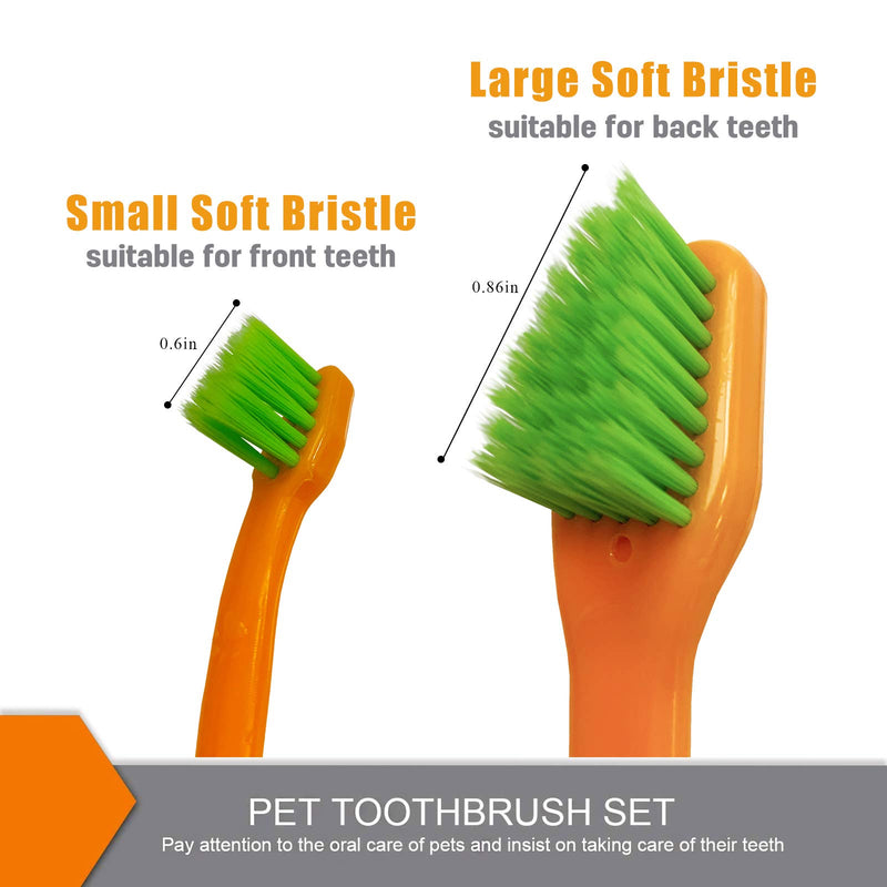 Dog Toothbrush Pack 4 Long Handled Double Headed Toothbrush + 3 Dog Finger Toothbrush Kit for Dog Cat Dental Care Soft Bristle Pet Toothbrush Combo - PawsPlanet Australia