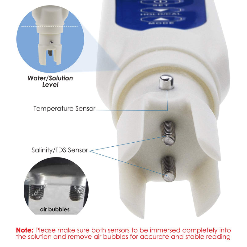 2 in 1 Kit Salinity/TDS & Temperature Meter Monitor 0~14.0pH Measure Range Automatic Calibration Function for Hydroponics, Aquariums, Drinking Water - PawsPlanet Australia