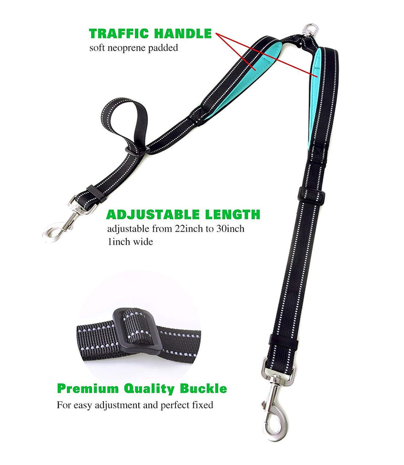 Szelam Double Dog Lead, Dual Leash Coupler Splitter No Tangle with Comfortable Padded Handles for Training&Walking 2 Dogs, Reflective Adjustable Dog Leads for medium and large dogs - PawsPlanet Australia