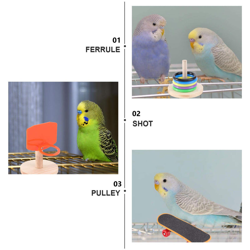 Balacoo Parrot Toys 5Pack, Mini Shopping Cart, Training Rings, Skateboard, Basketball Hoop and Ball- Playing Standing Training Parrot Toys to Keep Healthy for Budgie Parakeet Cockatiel Conure Lovebird - PawsPlanet Australia