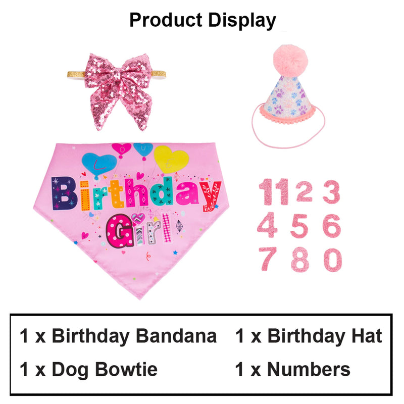 Dog Birthday Party Supplies, Boy Girl Dog Birthday Hat with Numbers Dog Puppy Birthday Bandana Hat Bow Set Pink - PawsPlanet Australia