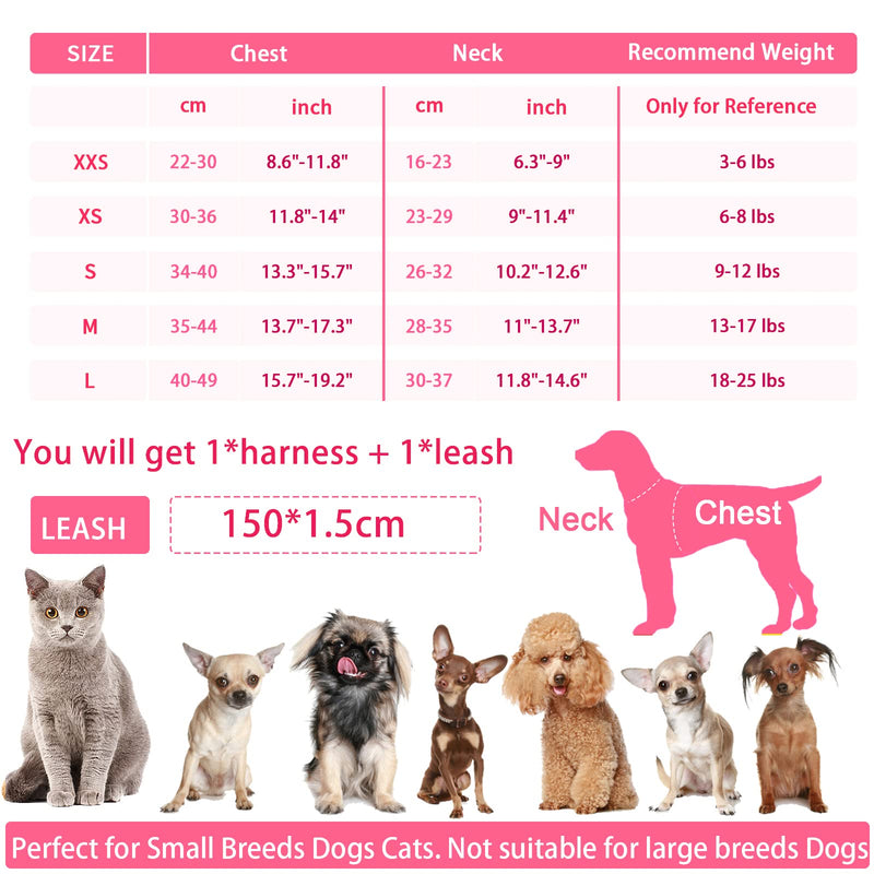 PETPUBGNZS Soft Small Dog Harness and Leash Set Step in Air Mesh Puppy Harness Leash Easy Walk Dog Harness Vest Adjustable Reflective No Pull Dog Harnesses for Small Dogs Cats (Pink,XXS) XXS (Recommend 3-6 lbs) Pink - PawsPlanet Australia