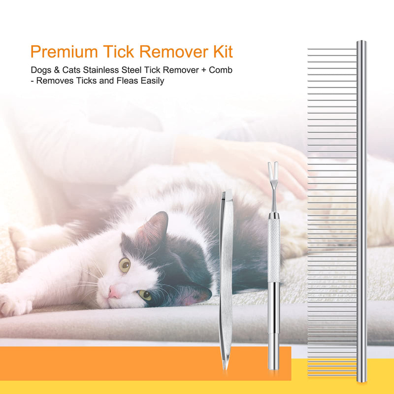 BWOGUE Premium Tick Remover Kit for Dogs Cats Stainless Steel Tick Remover + Comb - Removes Ticks and Fleas Easily - PawsPlanet Australia