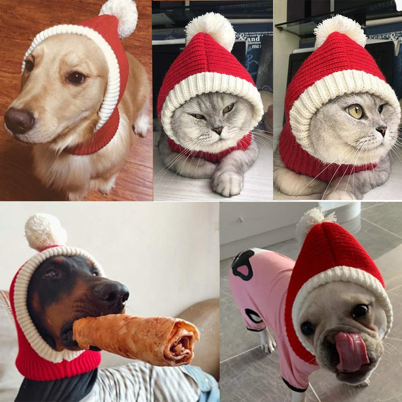 [Australia] - NACOCO Christmas Dog Hat Crocheted Snood Funny Pet Cap with Pompon Red Green Warm Winter Dog Hat Knit Snood Headwear for Pets & Women & Men M 