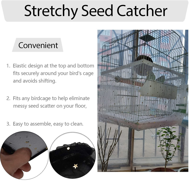 Bonaweite 16.1” Height Mesh Bird Seed Catcher, Birdcage Stretchy Guard Cover, Bird Cage Nylon Shell Skirt Traps Guards Black - PawsPlanet Australia