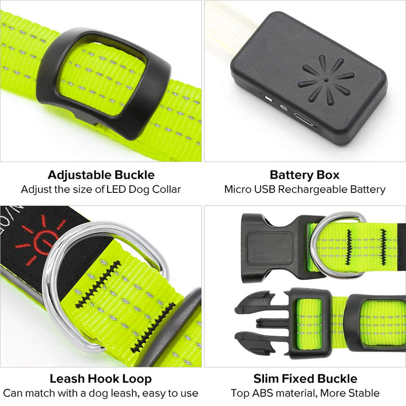 [Australia] - Vizbrite LED Dog Collar,Nylon Reflective Dog Collar, Flashing Light Pet Collar, Makes Your Pet Safe and Seen for Small Medium Large Dogs USB-Large [22.2--24.4 inch / 56--62cm] Neon Green 