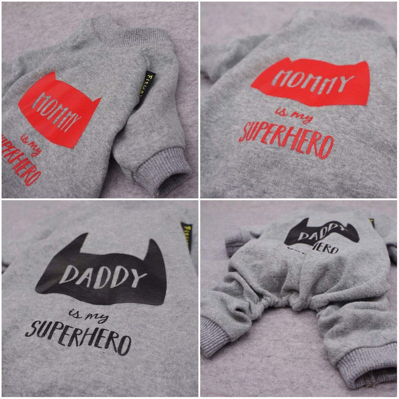 [Australia] - Fitwarm Dog Clothes 2-Pack Daddy Mommy is My Superhero Pet Clothes for Dog Pajamas Onesies Cat Jumpsuits PJS Cotton Grey XXL 