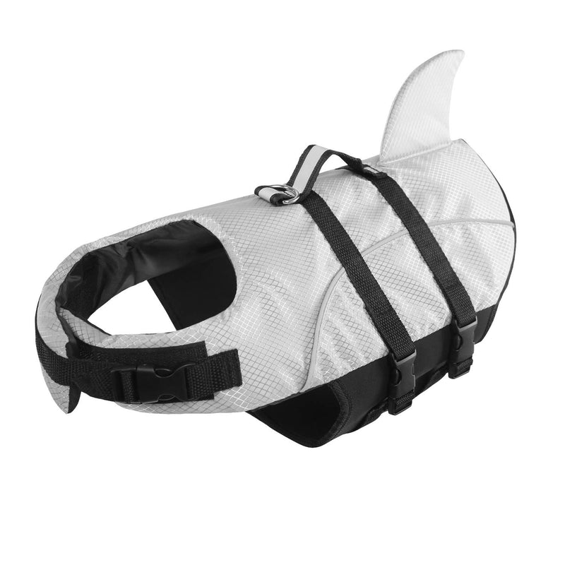 [Australia] - Queenmore Ripstop Dog Life Jacket Shark Life Vest for Dogs, Safety Lifesaver with High Buoyancy and Lift Handle for Small and Medium Breeds X-Small Grey 