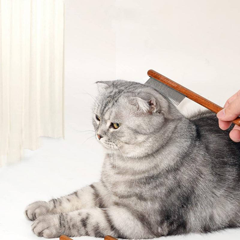 Longbest Long and Short Combs for Cats, Removes Knots and Tangles, Skin-Friendly Pet Combs, Steel Tooth Comb with Wooden Handle for Cats Long and Short Combs for Pets - PawsPlanet Australia