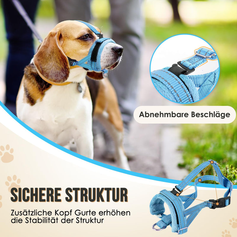 Eyein Muzzle for Small Dogs, Adjustable Reflective Nylon Dog Muzzle with Connecting Strap, Dogs Can Pant and Drink, Prevents Biting, Barking and Chewing (Blue, S) Blue - PawsPlanet Australia