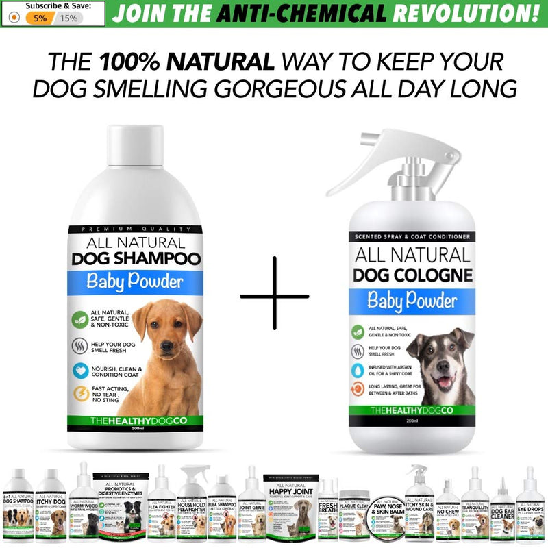 All Natural Baby Powder Dog Shampoo and Conditioner | 500ml Scented Dog Shampoo for Grooming Your Dog Like a Professional | The Best Pet Soap Dog Cologne Shampoo For a Non Itchy Safe, Healthy Clean - PawsPlanet Australia