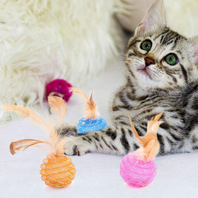 Mostop 3pcs Cat Toys Ball, Ring Bell Feather Pet Toys, Indoor Interactive Cat Balls - PawsPlanet Australia