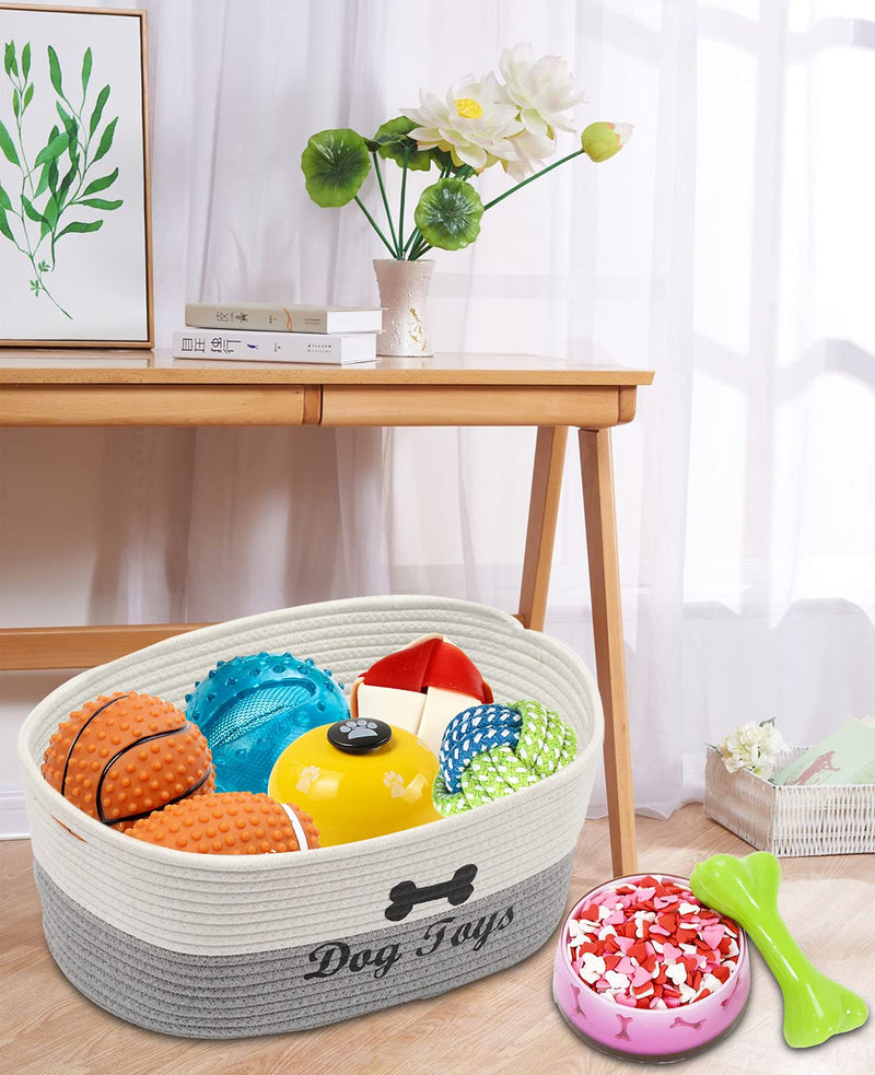 Cotton rope dog toy box, puppy toy basket, puppies bed, dog toy box storage - Perfect for organizing puppy small dogs toys, blankets, leashes, coats and clutter - PawsPlanet Australia