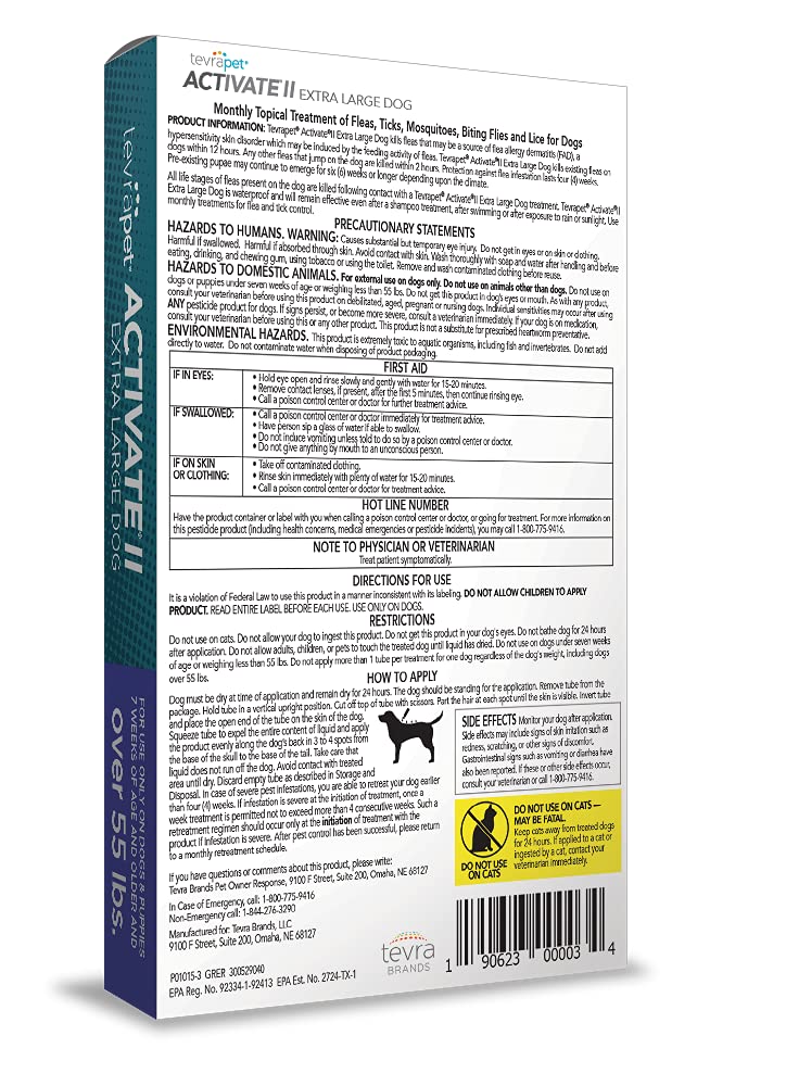TevraPet Activate II Flea and Tick Prevention for Dogs | Extra Large 55+ lbs | Fast Acting Treatment and Control | Topical Drops 4 Doses - PawsPlanet Australia