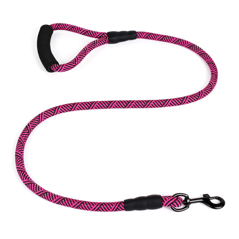 Mile High Life Mountain Climbing Nylon Dog Rope Leash with Soft Handle 4 Feet (Black Pink) Black Pink - PawsPlanet Australia