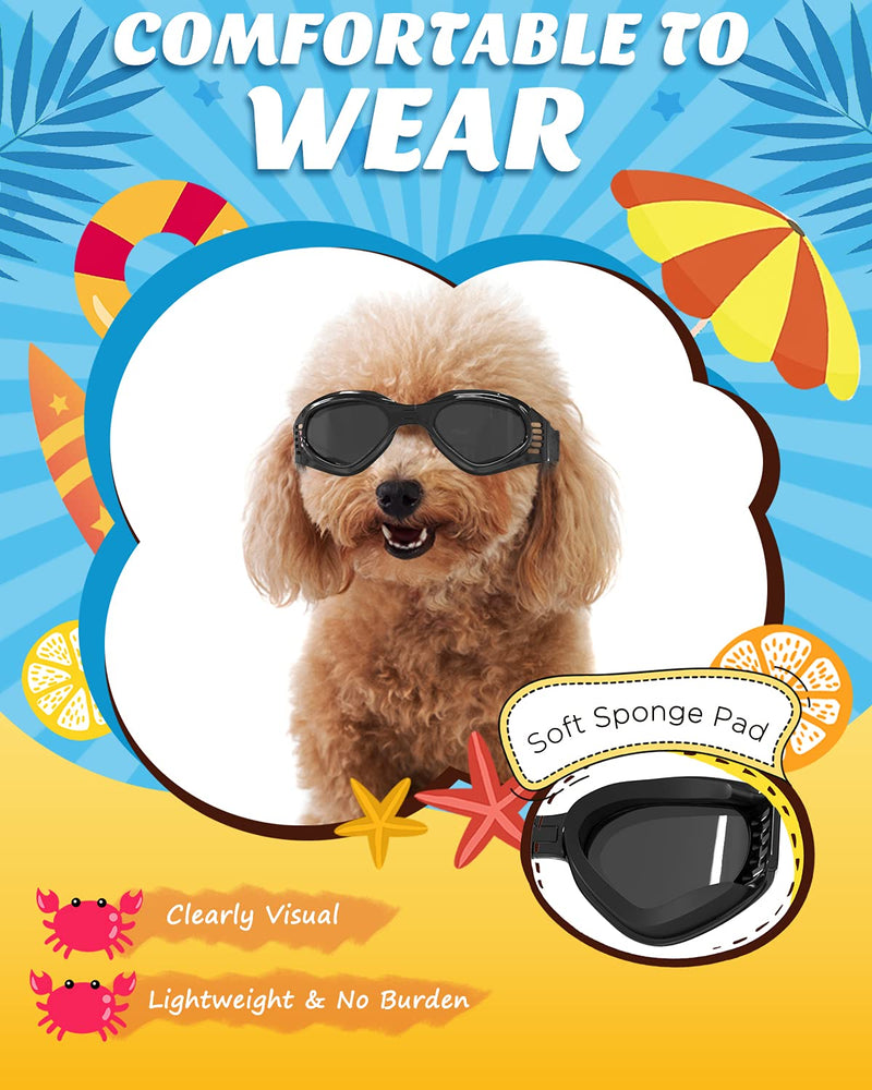 Lewondr Small Dog Sunglasses UV Protection Goggles Eye Wear Protection with Adjustable Strap Foldable Pet Sunglasses for Dogs Waterproof Pet Sun Glasses Dog Windproof Anti-Fog Glasses Black - PawsPlanet Australia