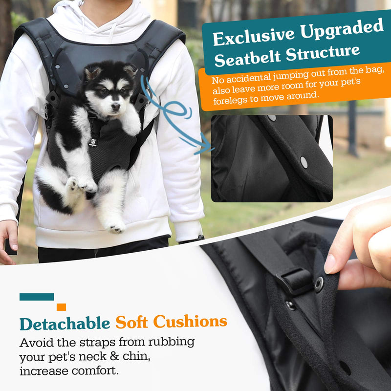 VavoPaw Pet Carrier Backpack, Adjustable Pet Front Backpack Dogs Cats Safety Carrier Travel Bag, Legs Out, Easy-Fit for Traveling Hiking Camping for Puppies, Small and Medium Dogs & Cats Black - PawsPlanet Australia