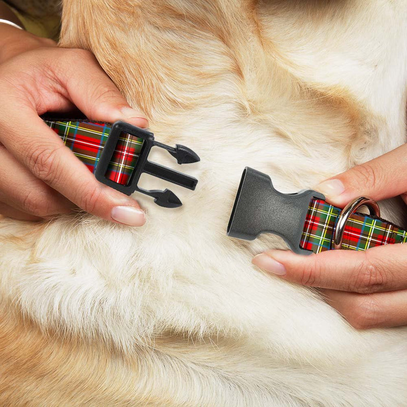 [Australia] - Buckle-Down Dog Collar Plastic Clip Tartan Plaid Red Green Available in Adjustable Sizes for Small Medium Large Dogs 1.5" Wide - Fits 18-32" Neck - Large 