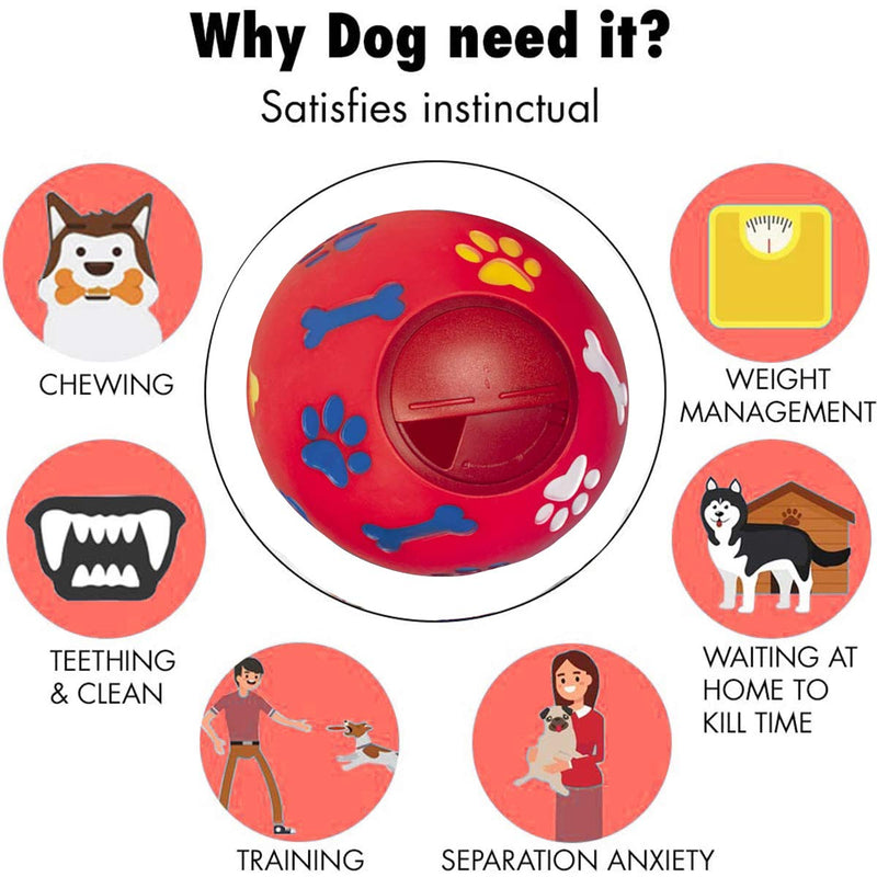 BDUK Dog Toy Ball Durable Rubber IQ Interactive Food Dispensing Snack Ball Pet Treat Feeder Tooth Cleaning Ball Toy Pet Exercise Game Ball Training Chasing and Treating Toy for Dog and Cat (Red) Red - PawsPlanet Australia