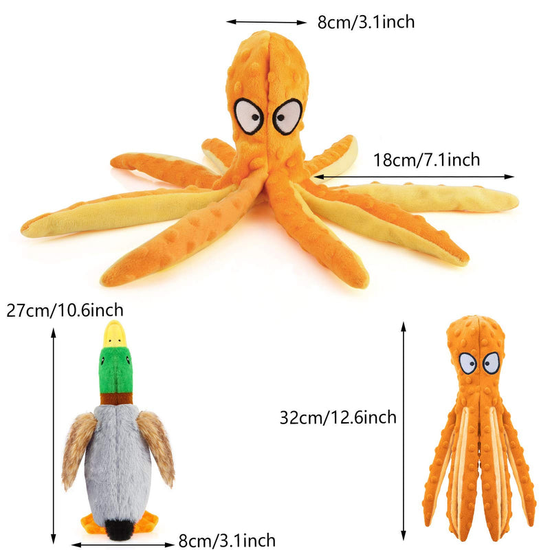 Nlager 2Pcs Dog Squeak Toys, 2-in-1 Interactive Toys for Chewers, Octopus Duck Design Durable Squeaky Animal Chew Toys Interactive Squeaker for Small/Medium/Large Dogs - PawsPlanet Australia