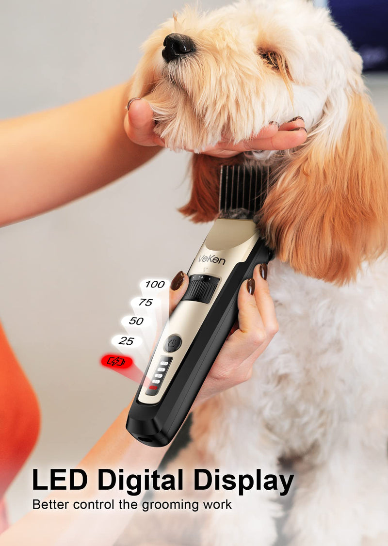 Veken Dog Grooming Kit Clippers, Low Noise Rechargeable Cordless Electric Quiet Dog Clippers for Grooming, Professional Pet Hair Clippers Shaver Trimmers Set for Thick to Heavy Coats Dogs Cats Pets - PawsPlanet Australia