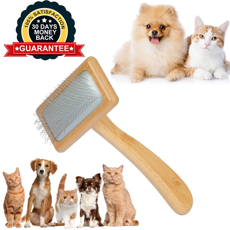 Dog & Cat brush, Pet Slicker Brush with Bamboo Handle for Long Hair & Short Hair Elegant Grooming Comb for Removing Shedding, Tangles and Dirt - PawsPlanet Australia