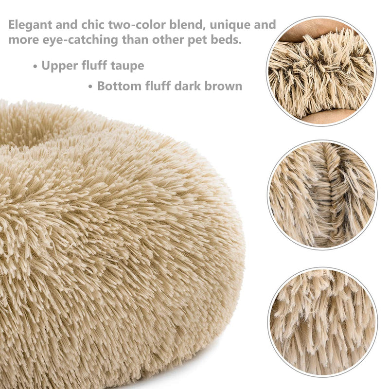 [Australia] - GASUR Dog Bed Cat Beds Donut, Soft Plush Round Pet Bed XS Small Medium Size Calming Bed, Self Warming Winter Indoor Snooze Sleeping Kitten Bed Puppy Kennel 16*16 Taupe 