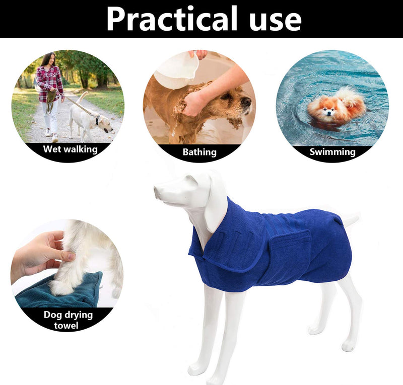 Geyecete Dog Drying Coats-dog towels absorbent robe Dry Fast Dog Bag-Dog Bathrobe Towel-Microfibre Fast Drying Super Absorbent Pet Dog Cat Bath Robe Towel-Blue-XS XS Blue(Microfibre) - PawsPlanet Australia