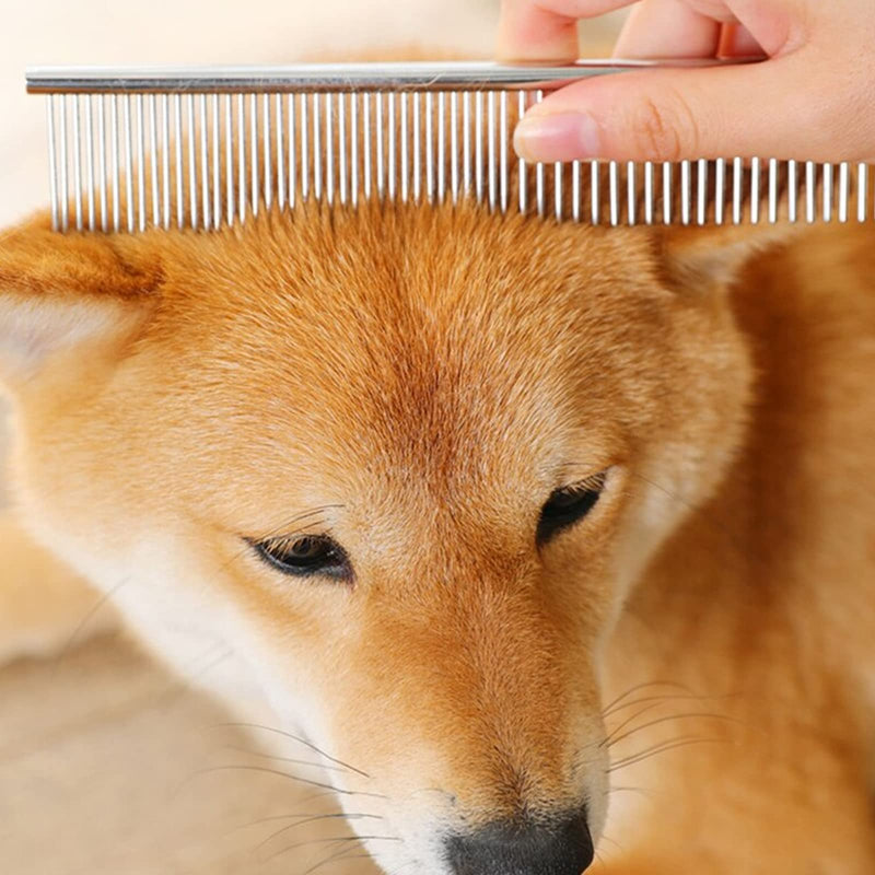Dog Comb, Stainless Steel Dog Grooming Combs Pet Comb Dog Comb Metal Comb Pet Brush Dog Brush for Large, Medium and Small Dogs and Cats with Tangled Short/Long Hair (19 x 4 cm) - PawsPlanet Australia