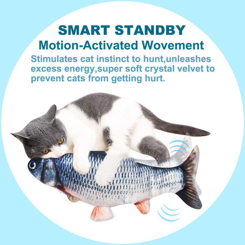 [Australia] - DAVOM Moving Fish Interactive Cat Toy, Electric Wiggle Fish Catnip Toys, Realistic Plush Flopping Fish, Funny Pets Chew Bite Supplies, Perfect for Cat/Kitty/Kitten Exercise 