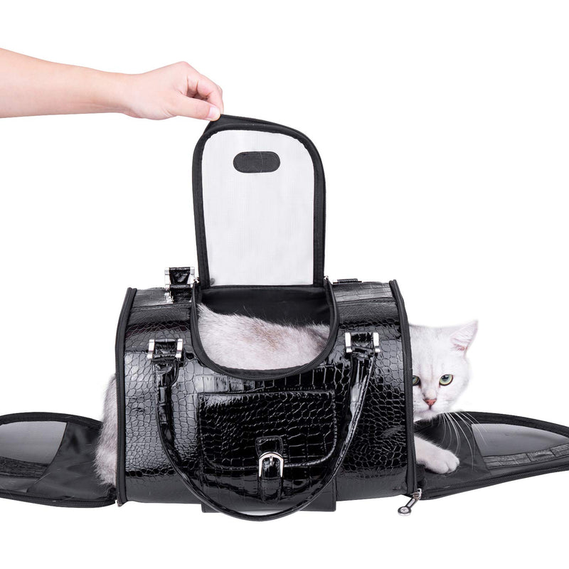 Fashion Dog Carrier PU Leather Dog Handbag Dog Purse Cat Tote Bag Pet Cat Dog Hiking Bag Travel Bag S Black - PawsPlanet Australia