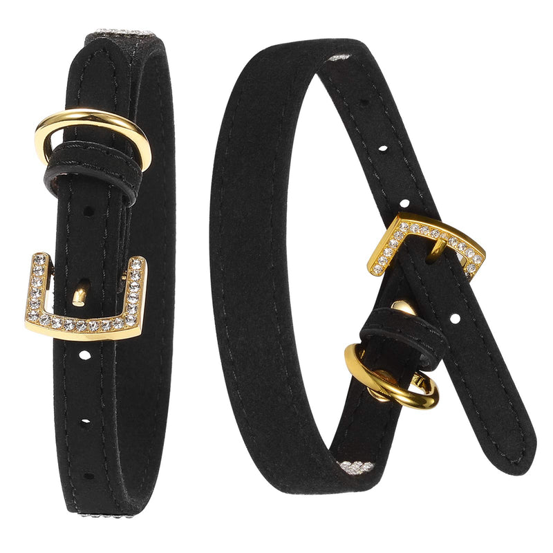 LOVPE Rhinestone Dog Collar,Golden Diamond Buckle and Suede Leather with Crystal Diamond Pet Dog Collar Beautiful and Sparkly Dog Cat Rhinestone Collar for Small Dogs/Cats (XS, Black) XS - PawsPlanet Australia