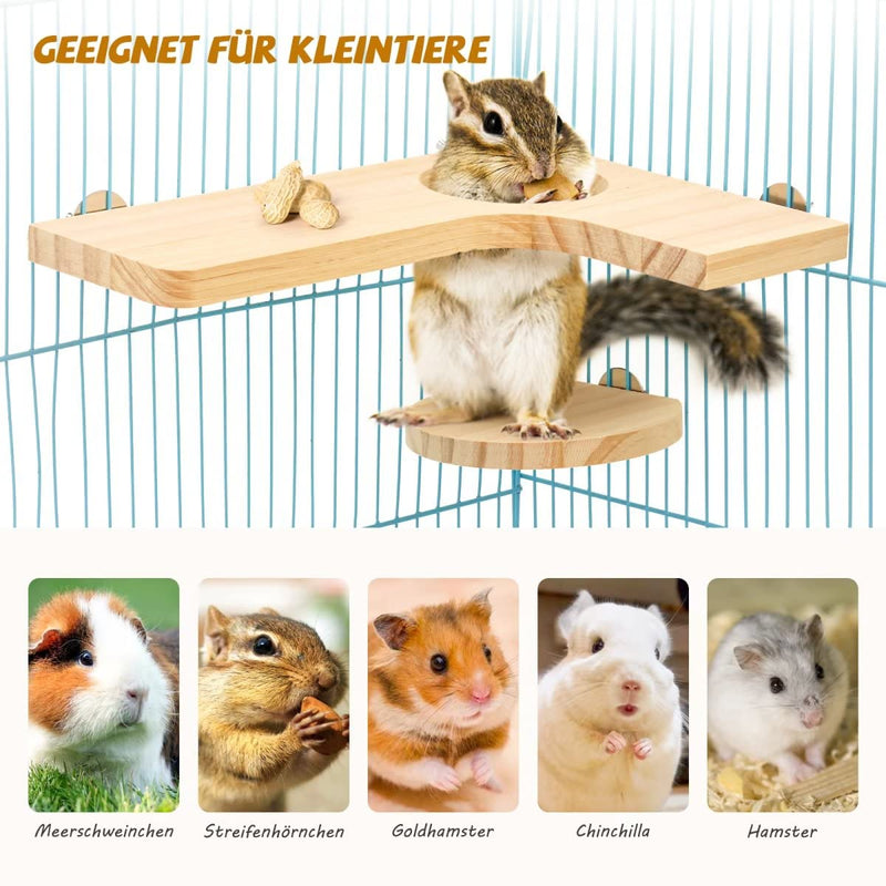 4-piece hamster accessory set, small animal platform, natural wood hamster toy for the cage for guinea pigs, chinchillas, rats, budgies including L-springboard, round rectangle - PawsPlanet Australia