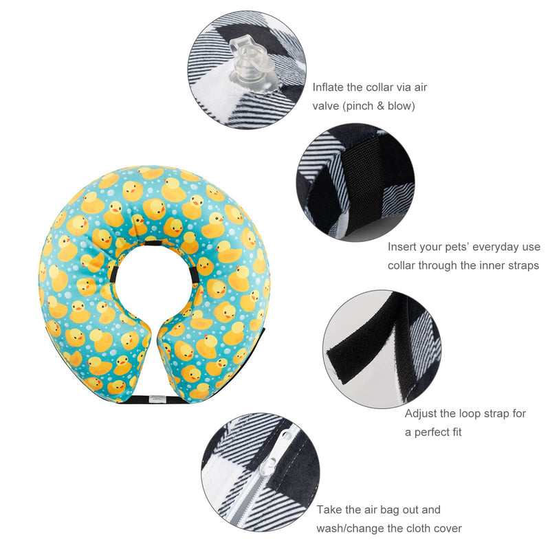 CuteBone Inflatable Dog Cone with Removable Soft Fleece Covers for Small/Medium/Large Dogs and Cats Post Surgery Neck Brace Collar GWB04L-DE Duck Large: 32-55cm - PawsPlanet Australia