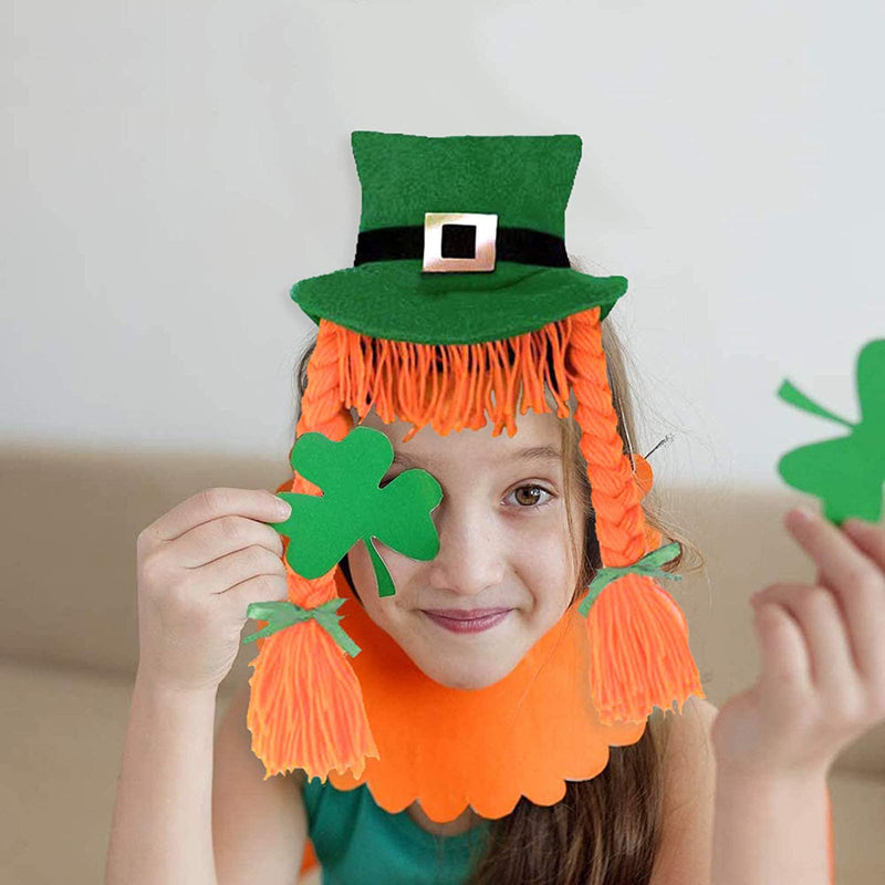 2PCS St. Patrick's Day Woman Hat with Orange Tress Green Dog Cap Cute Cosplay Headband Man Party Headband Lrish Festival Head Accessories Pet Hood for Girl Boy Dogs Pets - PawsPlanet Australia