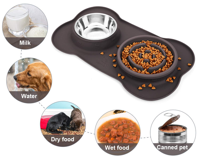 Pecute Dog Bowl Slow Feeder Bloat Stop Pet Bowl Eco-Friendly Non-Toxic No Choking Healthy Design Bowl with No-Spill Non-Skid Silicone Mat Stainless Steel Water Bowl for Dogs Cats and Pets M-13.5oz/bowl Brown Bowl - PawsPlanet Australia