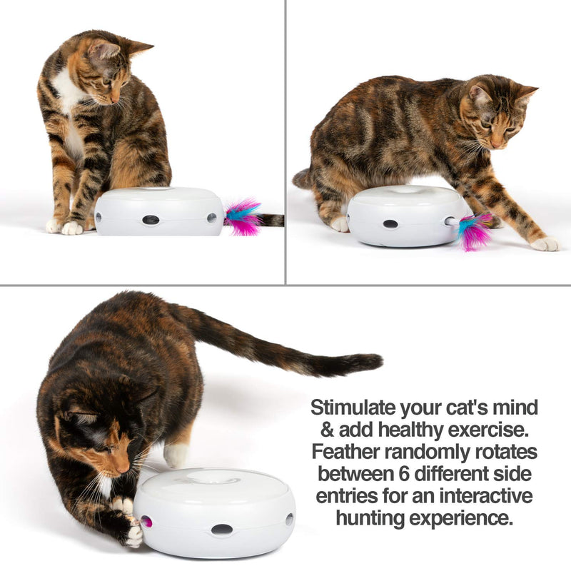 PetFusion [New & Improved Ambush Interactive Electronic Cat Toy w/Rotating Feather. (Quiet, 3 Modes, Nighttime Light, Auto Shut-Off, Batteries Incl). Replacement Feathers Available. 12 Month Warranty Full unit Pearl - PawsPlanet Australia