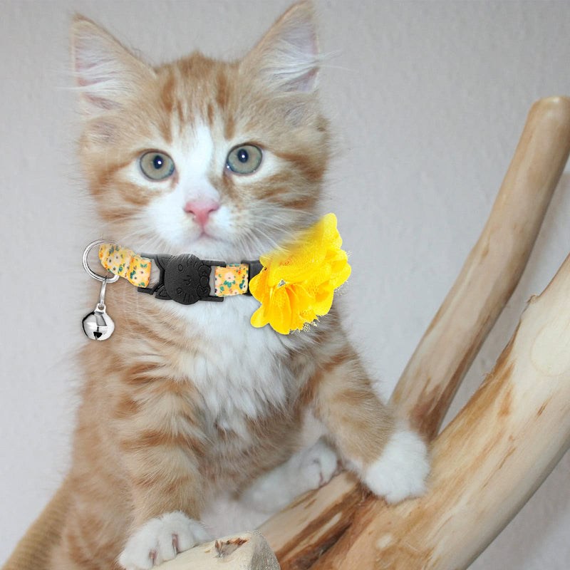 4 Pieces Cat Collar Floral with Bell and Removable Flowers Summer Flower Patterns Adjustable Collar for Pets Daily and Summer Decoration - PawsPlanet Australia