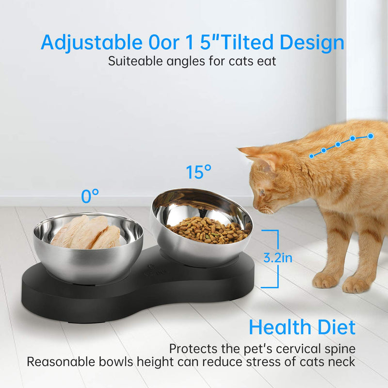 KANCHOU Elevated Cat Bowls for Food and Water 23 OZ Capacity 20°Tilted Stainless Steel cat Bowls for Small Size Dog and Puppy or cat Dishes Indoor (Double Bowl) Double Bowl - PawsPlanet Australia