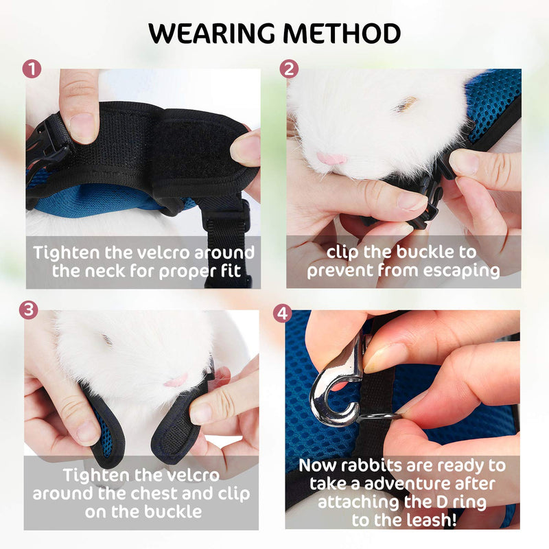 Petcomer Soft Rabbits Adjustable Harness with Elastic Lead Leash for Small Animals Bunny Hamsters Cats(S,Blue) S Blue - PawsPlanet Australia