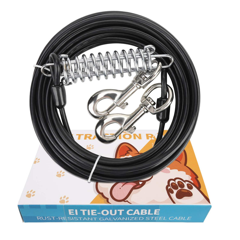 [Australia] - Pet Dog Tie Out Cables with 20ft Length, Outdoor Yard Dog Stake Tie Out Cable with Crimp Cover, Heavy Duty Dog Lead Galvanized Steel Wire Rope with PVC Coating for Large Dogs Up to 90 Pounds Black 