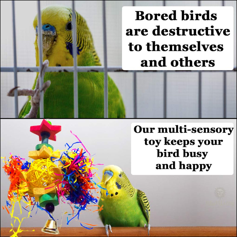 [Australia] - SunGrow Bird Toy, Brightly Colored Playtoy of Rattan, Wood and Shredded Paper, Safe for Small and Medium Parrots, Cockatiels, Lovebirds and Finches 